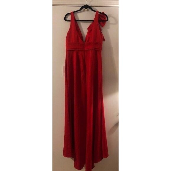 NWT $298 MAC DUGGAL RED V NECK BOW SHOULDER MERMAID GOWN STYLE 49454 SIZE 8 - Picture 7 of 8